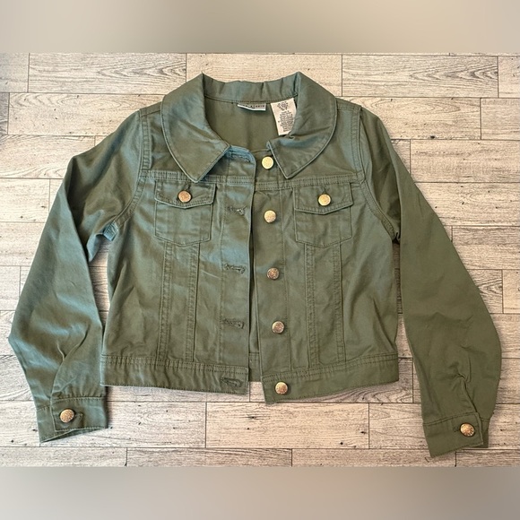 Mac Studio Kids army green/soft Olive Jean Jacket girls size 5/6 - Picture 1 of 5